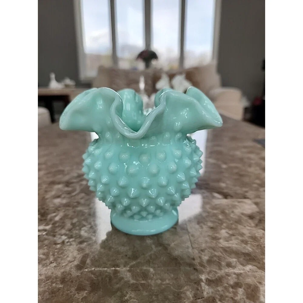 Fenton Green Pastel Hobnail Vase, 4.5